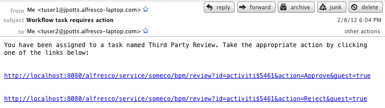 Third Party Reviewer notification email