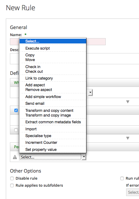 Actions in Share rule config