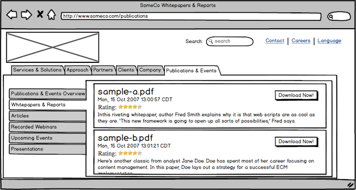 The index of whitepapers uses an AJAX call to retrieve whitepaper metadata and ratings