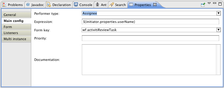 Alfresco User Task properties