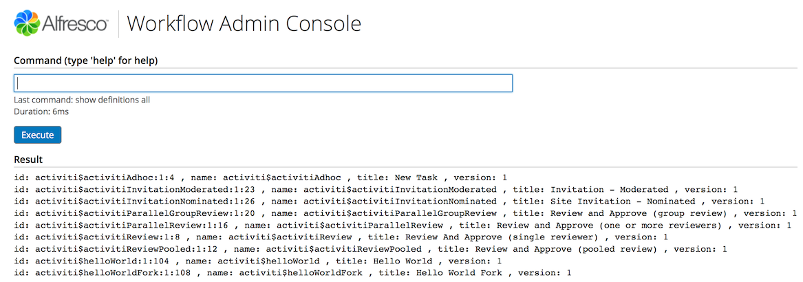 Workflow console: Show definitions all