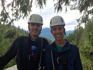 Jeff and Justin zip-lining during Mozilla Work Week in Whistler