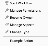 Custom action displayed in the Alfresco Share document details actions list